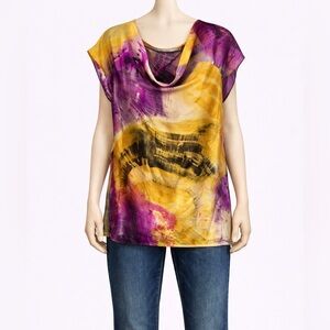 ZARA Basic Vibrant Tie Dye Cowl Neck Silk blouse S